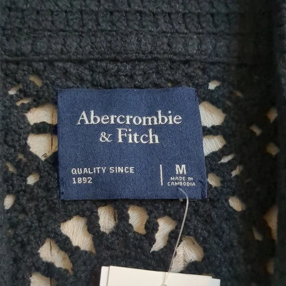 Abercrombie & Fitch Men's Size M Crotchet Button Down Short Sleeve Black Shirt - Picture 3 of 9